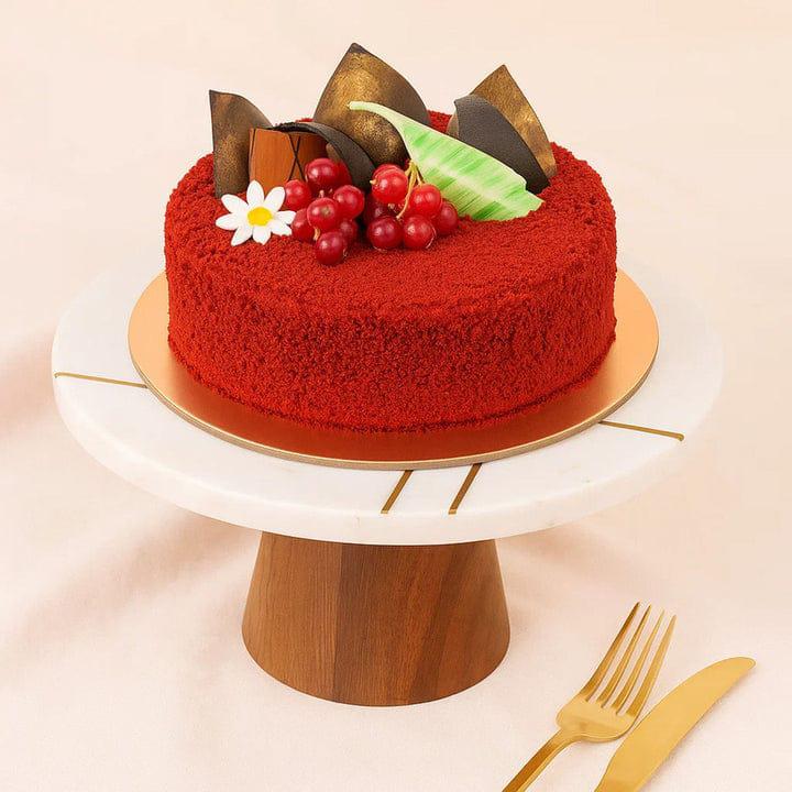 The Garnet Elegance Cake: Red Velvet with Abstract Chocolate Topping